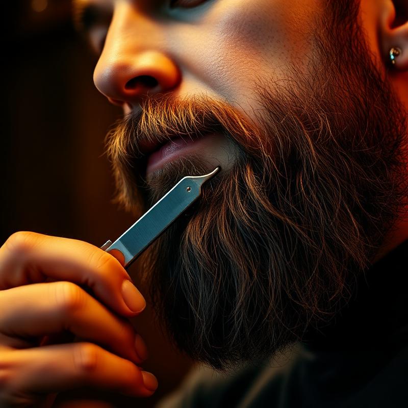 A barber grooming a client's beard